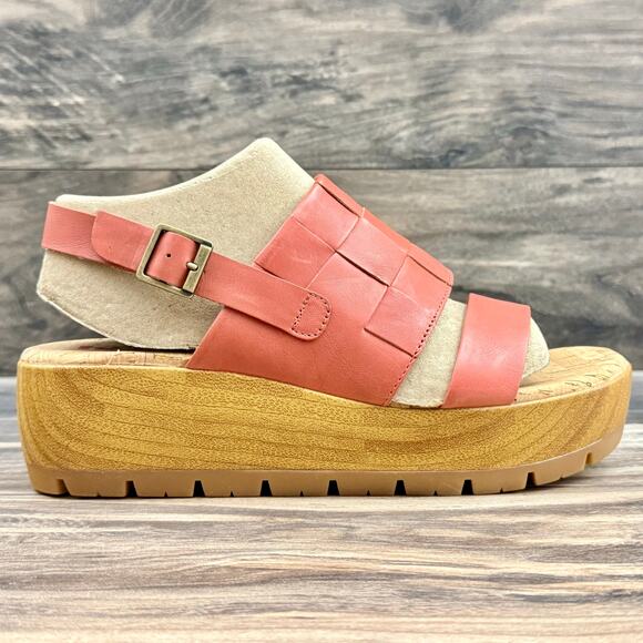 NIB Korks by Kork Ease 9M Fraya Leather Slingback Platform Wedge Sandal Red - Picture 5 of 12